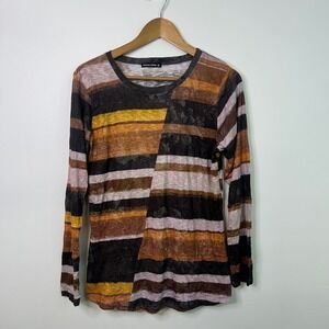 David Cline XL Top Long Sleeve Striped Earth Tones Artsy Lightweight